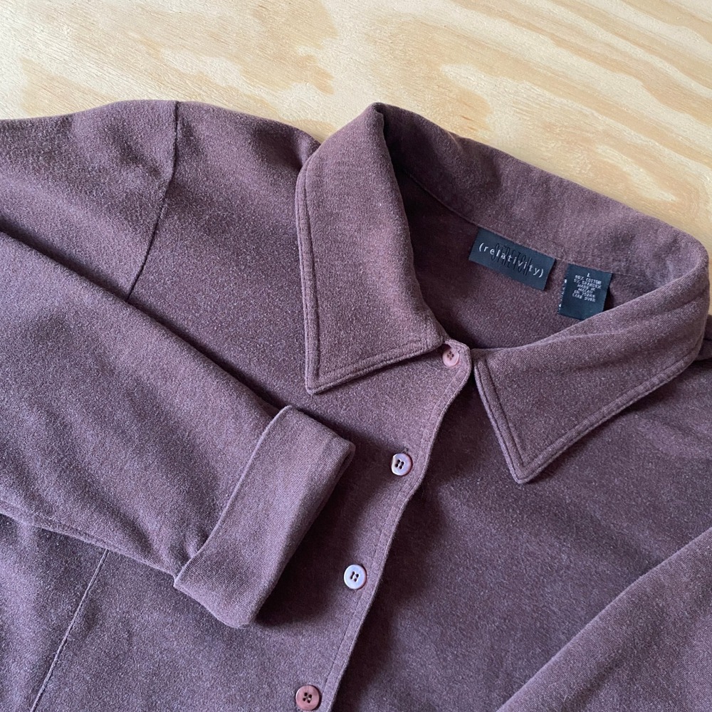 Relativity Stretch Button Down Top Long Sleeve Collared Blouse L